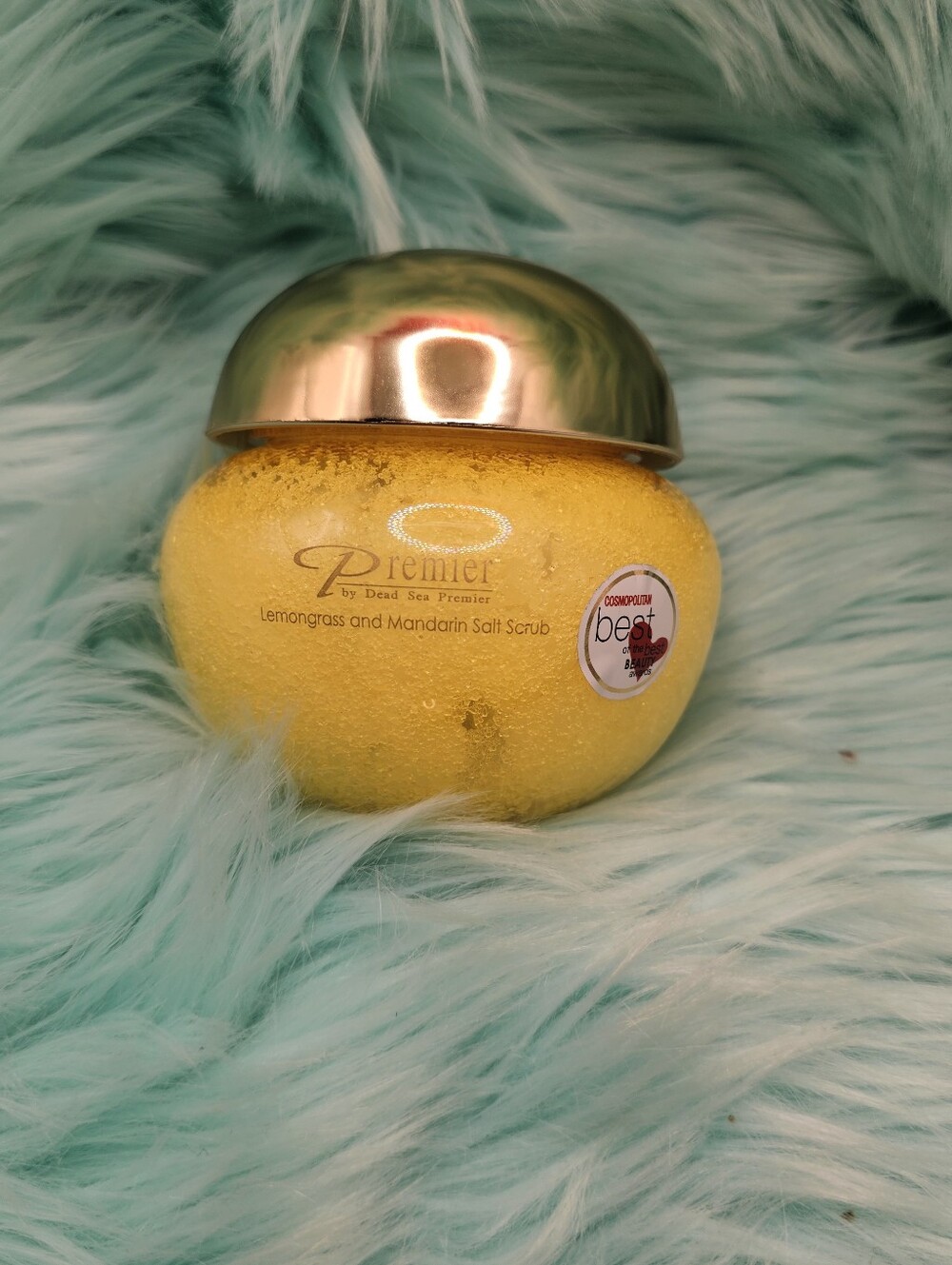 Premier Lemongrass & Mandarin Salt Scrub in Bright Yellow Jar
